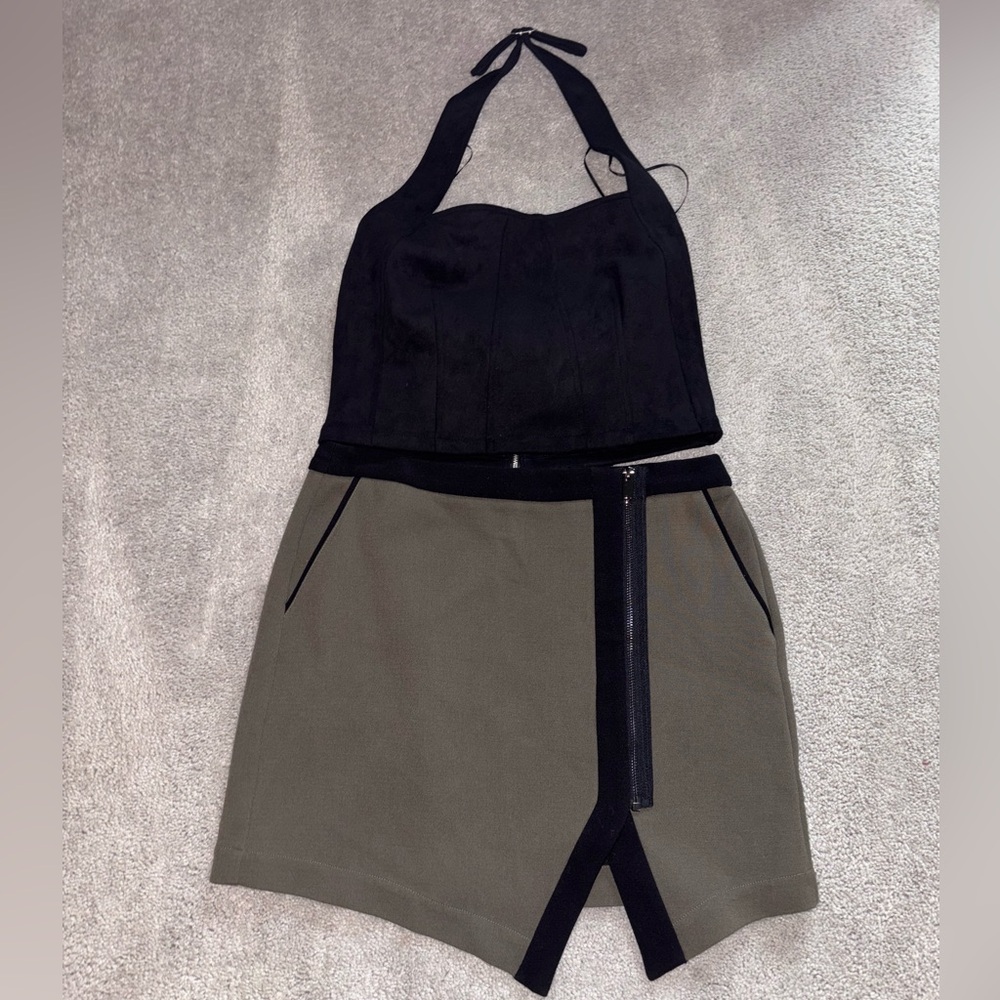 🫒 NWT Sincerely Jules Black Halter Top with Olive Skirt Set